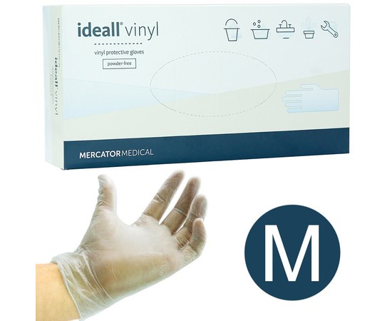 Изображение  Перчатки виниловые Mercator Medical ideall vinyl 100 шт, M Прозрачные