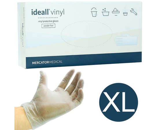 Изображение  Vinyl gloves Mercator Medical ideall vinyl 100 pcs, XL Transparent