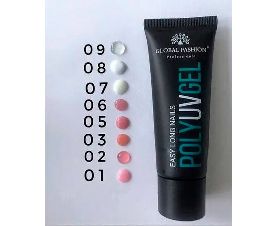Изображение 2 Полигель для наращивания ногтей Global Fashion Poly UV Gel ELN № 9 30 мл, Объем (мл, г): 30, Вариант: 09