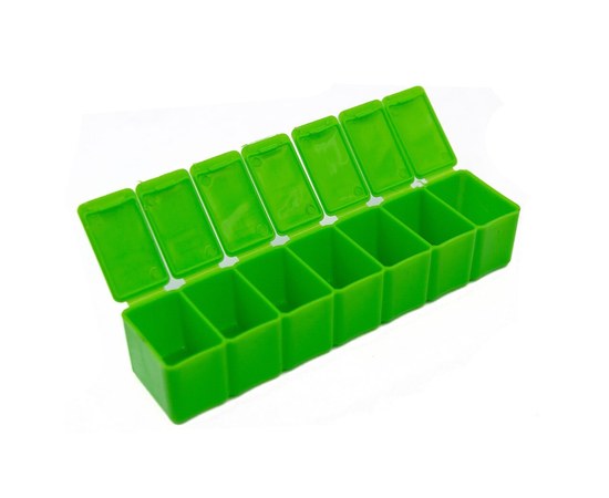 Изображение  Pill box with 7 compartments 13x3 cm, green