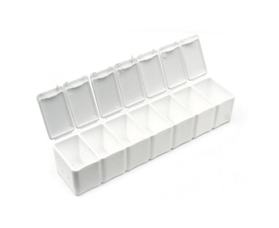 Изображение  Pill box for rhinestones with 7 compartments 13x3 cm, white