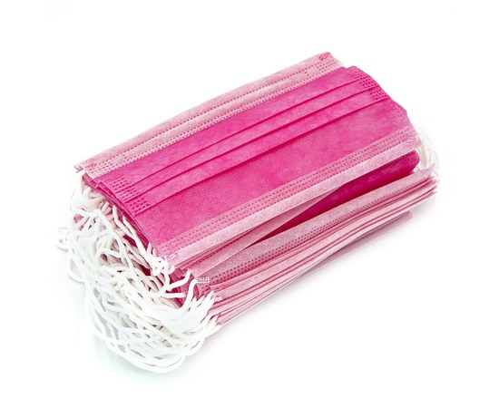Зображення  Маски медичні 50 шт одноразові тришарові в упаковці, рожеві