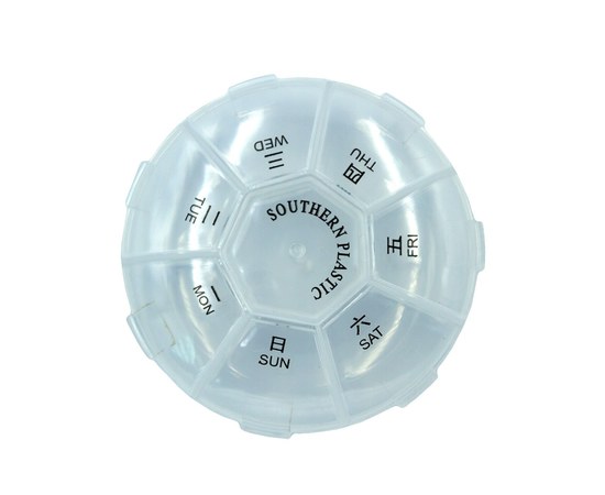 Изображение  Organizer - round pill box with 8 sections, transparent
