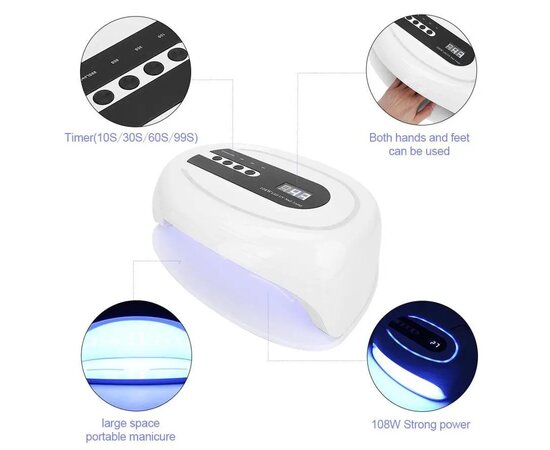 Изображение 6 UV/LED лампа T3 для сушки гель лака и геля LED c дисплеем, на две руки 108 Вт.