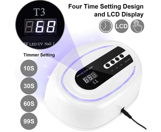 Изображение 5 UV/LED лампа T3 для сушки гель лака и геля LED c дисплеем, на две руки 108 Вт.