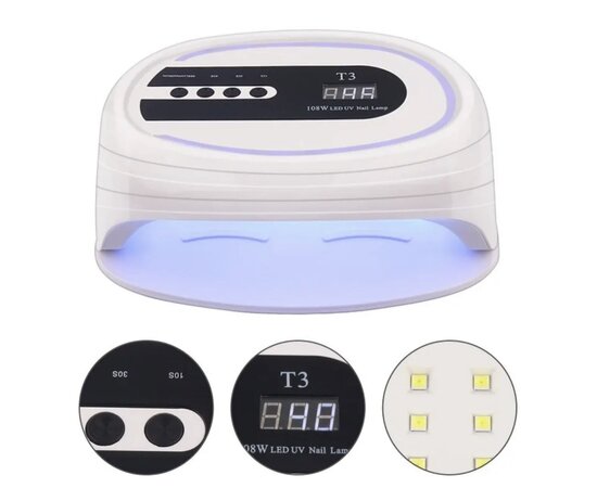 Изображение 10 UV/LED лампа T3 для сушки гель лака и геля LED c дисплеем, на две руки 108 Вт.