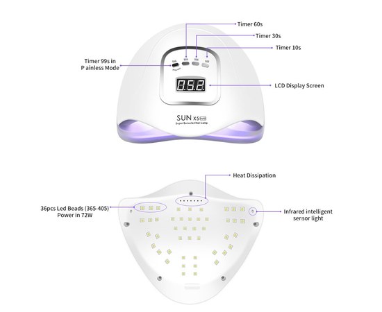Изображение 6 Lamp for nails and shellac SUN 5x Max UV+LED 80 W, White