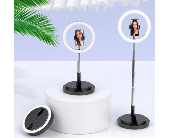 Изображение 3 Кольцевая лампа черная 360°, 29 см, на регулируемой по высоте ножке для освещения, фото- и видеосъемки