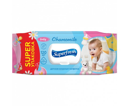 Изображение  Wet wipes for children and mothers "Chamomile" with valve, 120 pcs