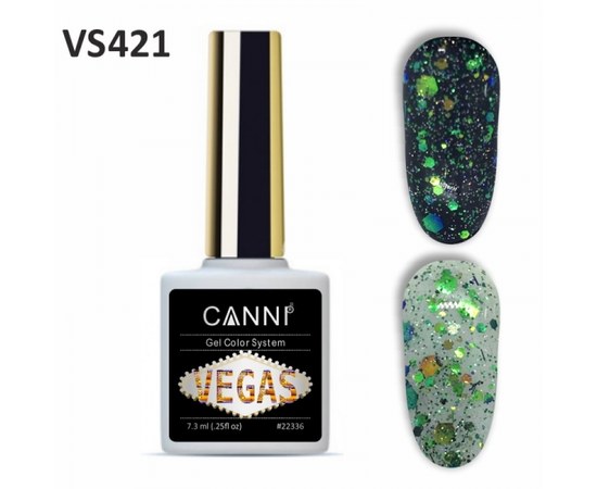 Изображение  Gel polish CANNI VEGAS 421 green-gold, 7.3 ml, Volume (ml, g): 44992, Color No.: 421