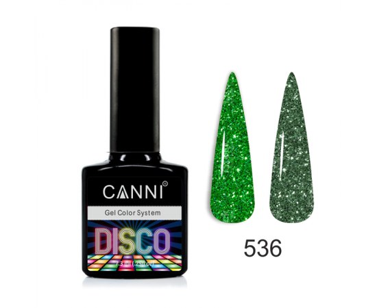 Зображення  Світловідбивний гель-лак Disco CANNI №536 Соковитий зелений, 7,3 мл, Цвет №: 536