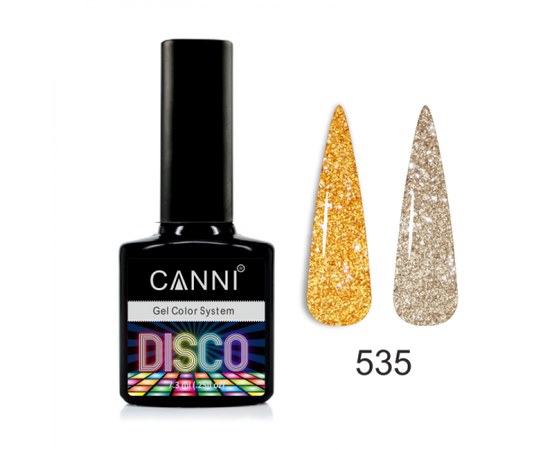 Зображення  Світловідбивний гель-лак Disco CANNI №535 Золото, 7,3 мл, Цвет №: 535