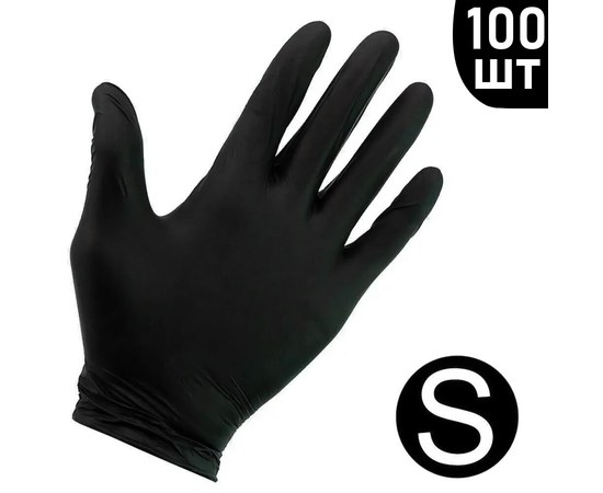 Зображення  Рукавички нітрилові непудровані чорні 100 шт, S, Розмір рукавичок: S
