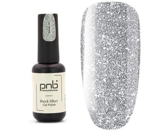 Изображение  Gel polish for nails PNB Shock Effect 8 ml, № 01 Silver, Color No.: 1