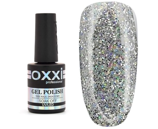 Изображение  Гель-лак для ногтей Oxxi Professional Opal 10 мл, № 2 серебряный с разноцветными блестками, Цвет лака №: 2