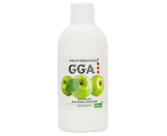 Зображення  Засіб для зняття гель лаку GGA Professional яблуко, 250 мл, Об'єм (мл, г): 250