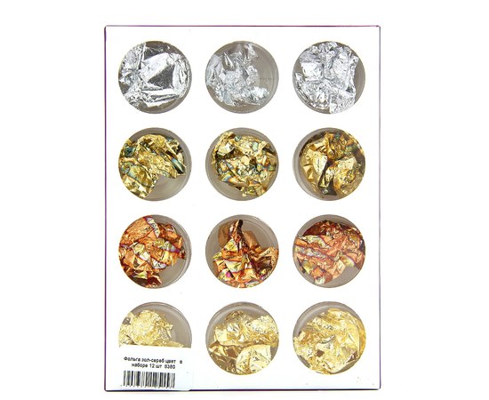 Изображение  Set of crinkled foil for manicure 12 pcs, gold-silver-bronze