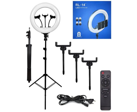 Изображение  RL-14 LED ring lamp (Diameter - 36 cm.) 36 W. - tripod 210 cm. + 3 pcs. holders + remote control