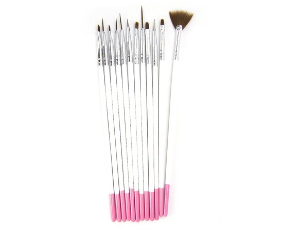 Изображение  Set of brushes for nail design 12 pcs, white-pink