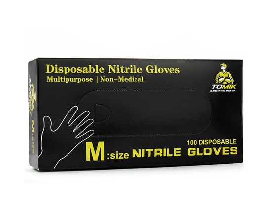 Изображение  Powder-free black nitrile gloves Tomik 100 pcs, M, Glove size: M