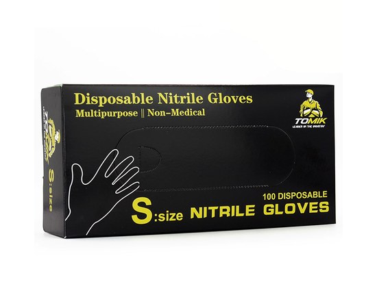 Изображение  Nitrile powder-free black gloves Tomik 100 pcs, S, Glove size: S