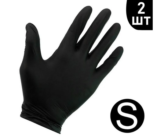 Изображение  Перчатки нитриловые неопудренные черные 2 шт, S, Размер перчаток: S