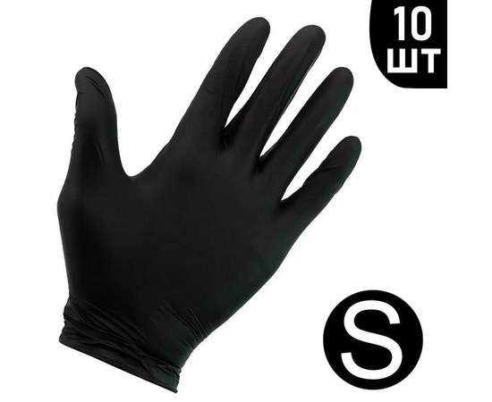 Зображення  Рукавички нітрилові непудровані чорні 10 шт, S, Розмір рукавичок: S