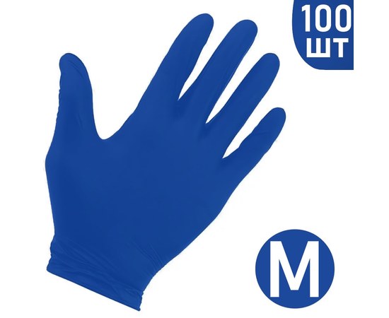 Изображение  Перчатки нитриловые неопудренные синие 100 шт, M