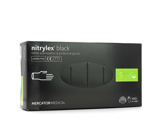 Изображение  Перчатки нитриловые Mercator Medical nitrylex 100 шт, S Черные, Размер перчаток: S