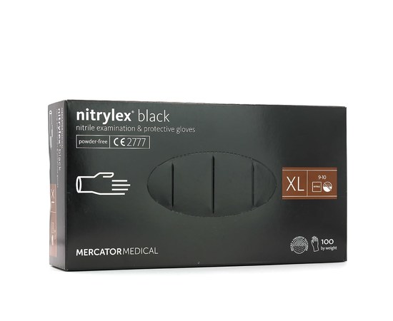 Изображение  Перчатки нитриловые Mercator Medical nitrylex 100 шт, XL Черные, Размер перчаток: XL