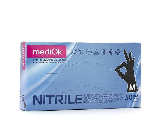Изображение  Перчатки нитриловые MediOK 100 шт, M Черные, Размер перчаток: M