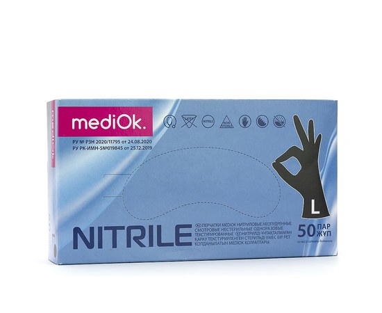 Изображение  Перчатки нитриловые MediOK 100 шт, L Черные, Размер перчаток: L