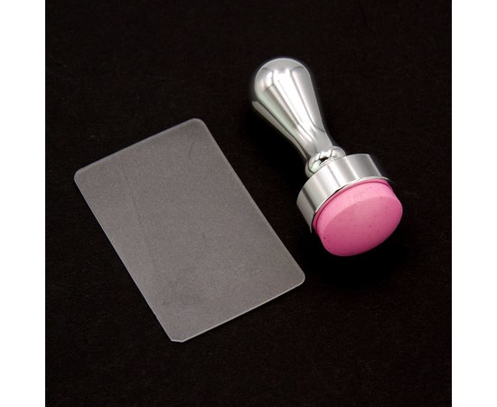 Изображение  Штамп для стемпинга силиконовый розовый со скребком с металлической серебристой ручкой
