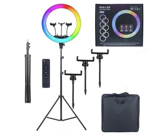 Изображение  Ring selfie lamp 45 cm. RGB MJ-18 (colored) for 60 W. with a tripod, 3 holders and a remote control