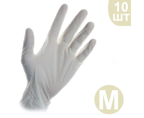 Изображение  Перчатки латексные опудренные белые 10 шт, M, Размер перчаток: M
