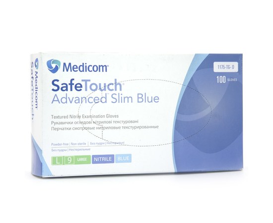 Изображение  Перчатки нитриловые Medicom Safe Touch Advanced Slim Blue 100 шт, L Синие