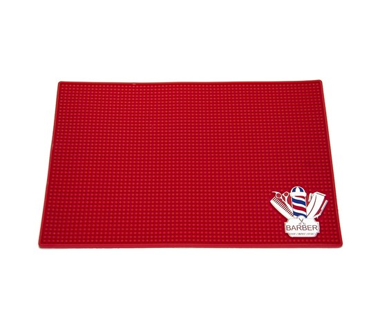Изображение  Rubber mat for barbershop Barber 45x40 cm red