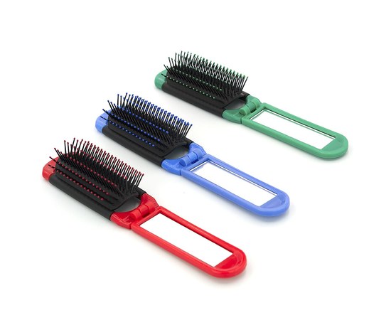 Изображение  Folding massage comb with YRE mirror, assorted colors