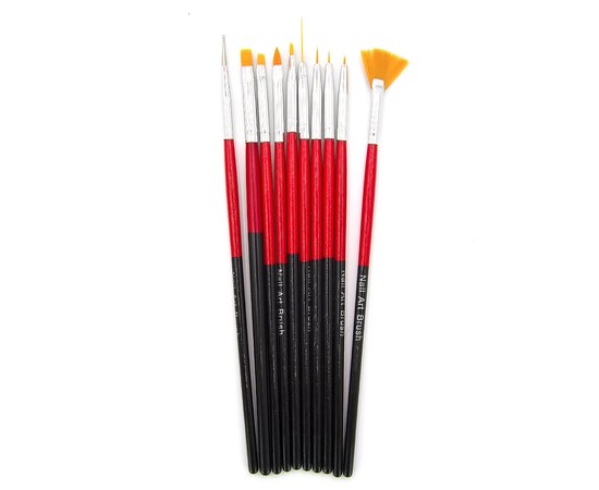 Изображение  Set of brushes for manicure 10 pcs burgundy-black