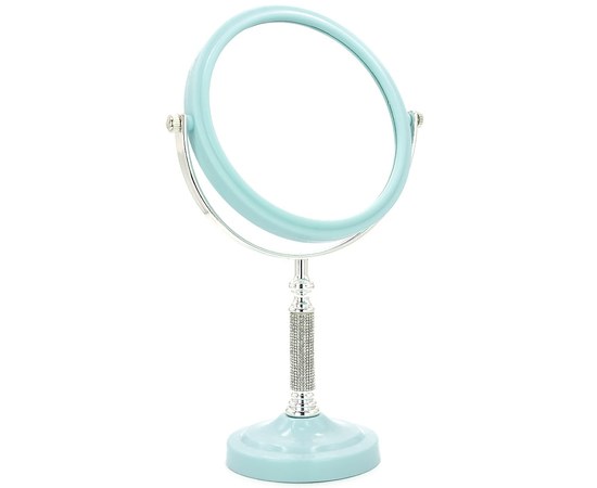 Изображение  Double-sided cosmetic mirror with rhinestones Ø16 cm, blue