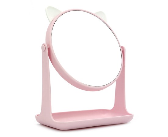 Изображение  Зеркало косметическое, на подставке с ушками Ø17 см, розовое