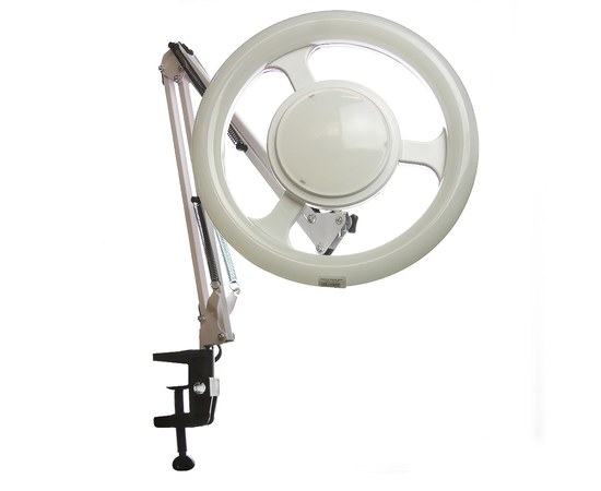 Зображення  Настільна лампа на струбціні біла Е27 + лампа кільцева світлодіодна