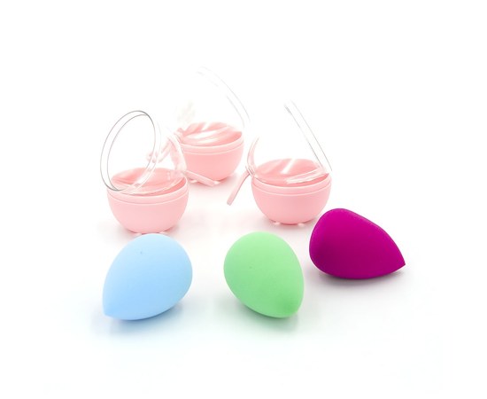 Изображение  Спонж для макияжа в пластиковом контейнере 1 шт, цвет в ассортименте