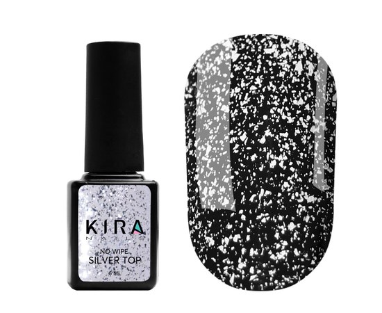 Изображение  Kira Nails No Wipe Silver Top – топ без липкого слоя с серебром, 6 мл