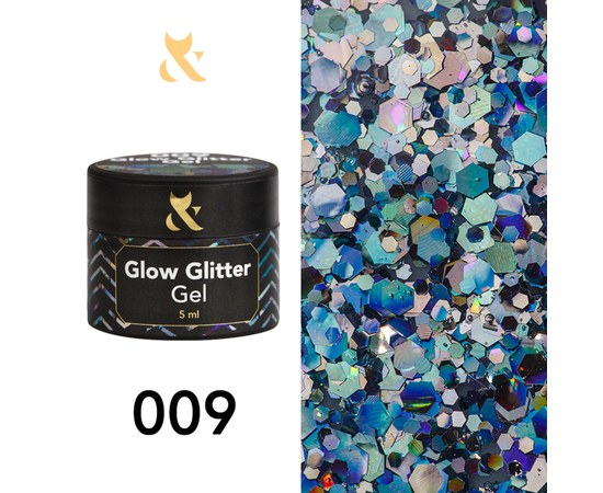 Зображення  Глітерний гель F.O.X Glow Glitter Gel 5 мл № 009, Об'єм (мл, г): 5, Цвет №: 009