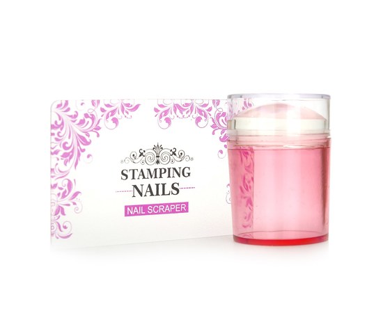 Изображение  Set for stamping Nail Art stamp + scraper, pink
