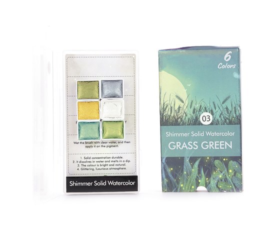Изображение  Акварельные краски с шиммером Global Fashion Grass Green № 3