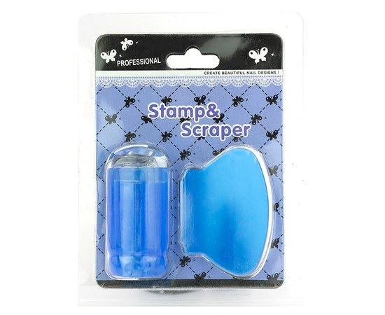 Изображение  Silicone stamp + scraper, stamping set, blue