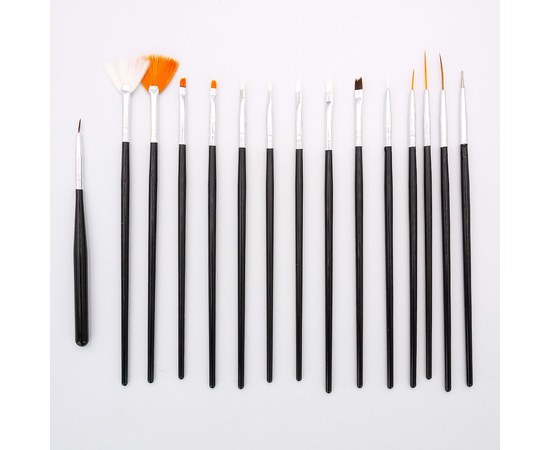 Изображение  Set of brushes for manicure 15 pcs black