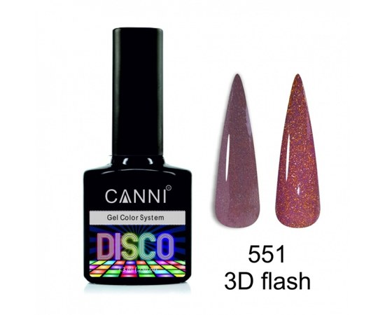 Зображення  Світловідбивний гель-лак Disco 3D flash CANNI №551 бежево-рожевий золотий,"7,3 мл, Цвет №: 551